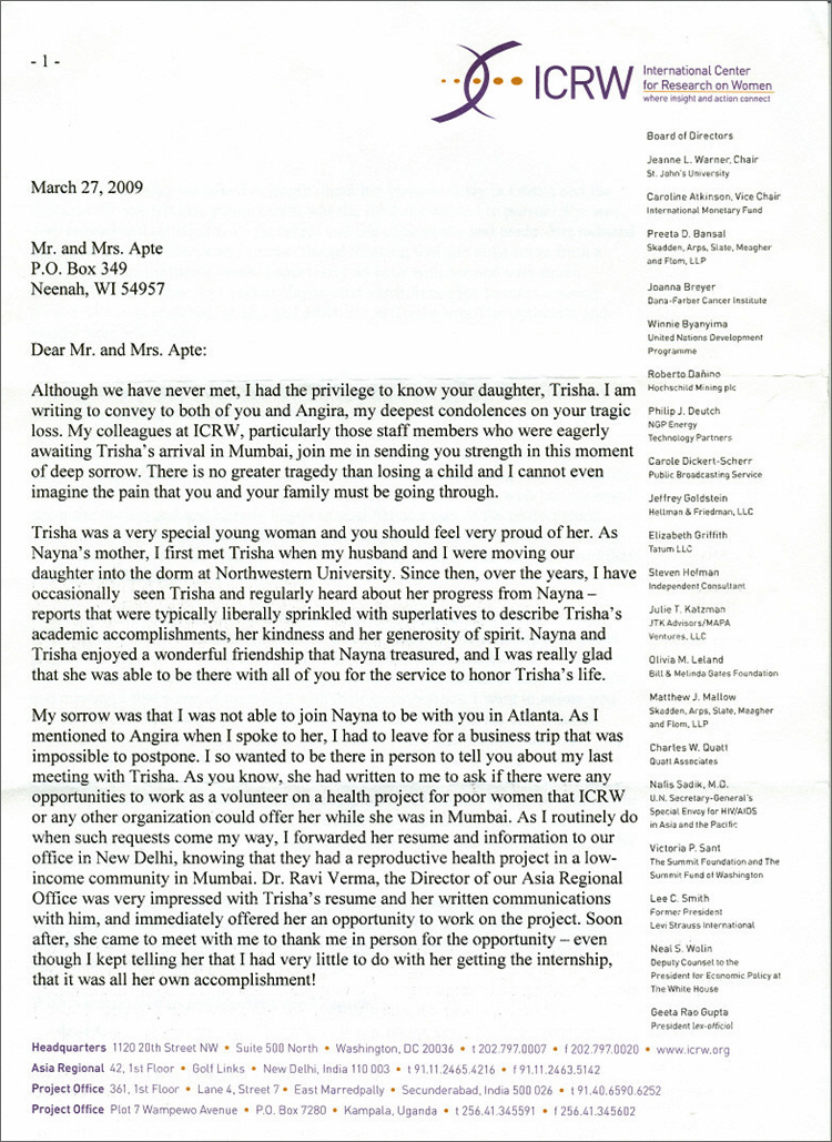 Letter from Geeta Rao Gupta