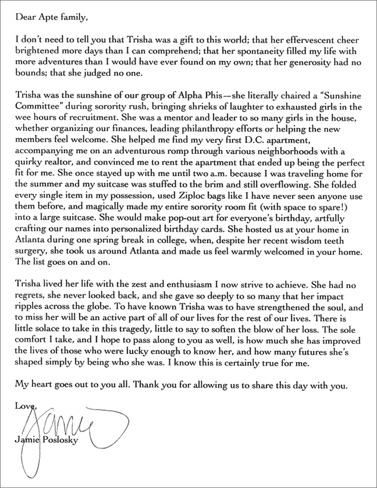 Letter from Jamie Poslosky