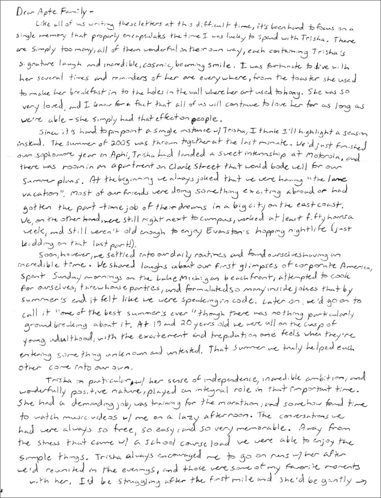 Letter from Lauren Lindner