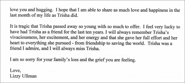 Letter from Lizzy Ullman